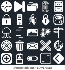 Set Of 25 icons such as Back, Frame, Battery, Id card, Add, Switch, Settings, Send, Radar, Locked, Folder, Next, web UI editable icon pack, pixel perfect