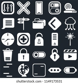 Set Of 25 icons such as Battery, More, Frame, Worldwide, Lines, Cloud computing, Server, Switch, Trash, Notification, Smartphone, Multiply, web UI editable icon pack, pixel perfect