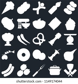 Set Of 25 icons such as Butcher, Pot, Fork, Pistachio, Sausage, Cupcake, Pepper, Coconut, Olives, Pumpkin, Gingerbread, Cookies, web UI editable icon pack, pixel perfect