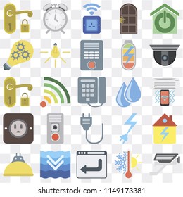 Set Of 25 icons such as Cctv, Thermostat, Browser, Deep, Lightbulb, Security camera, Water, Plug, Smart, Socket, Alarm, web UI transparent icon pack, pixel perfect