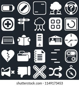 Set Of 25 icons such as Compass, Shuffle, Multiply, Dislike, Mute, Restart, Id card, Notepad, Add, Frame, Forbidden, web UI editable icon pack, pixel perfect