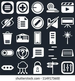 Set Of 25 icons such as Controls, Street, Locked, Cloud computing, More, Television, Server, Notification, Switch, Hide, Volume control, Add, web UI editable icon pack, pixel perfect