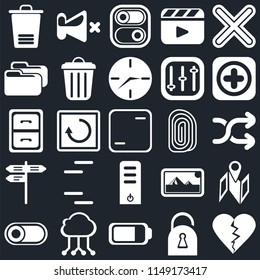 Set Of 25 icons such as Dislike, Locked, Battery, Cloud computing, Switch, Add, Fingerprint, Server, Street, Folder, Mute, web UI editable icon pack, pixel perfect