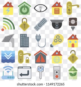 Set Of 25 icons such as Eco home, Intercom, Smart key, Browser, Modem, Plug, Smart, Deep, Wifi, web UI transparent icon pack, pixel perfect