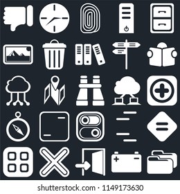 Set Of 25 icons such as Folder, Battery, Exit, Multiply, Menu, Reading, Cloud computing, Switch, Compass, Photos, Fingerprint, Clock, web UI editable icon pack, pixel perfect