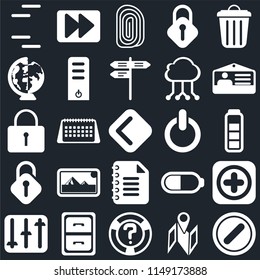 Set Of 25 icons such as Forbidden, Map, Help, Archive, Controls, Id card, Switch, Notepad, Unlocked, Worldwide, Fingerprint, Fast forward, web UI editable icon pack, pixel perfect