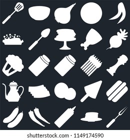 Set Of 25 icons such as Fork, Pancakes, Mustard, Pepper, Cucumber, Radish, Asparagus, Coconut, Teapot, Risotto, Onion, Bowl, web UI editable icon pack, pixel perfect
