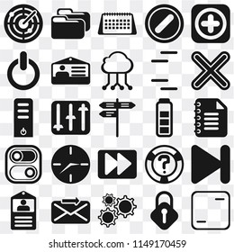 Set Of 25 icons such as Frame, Lock, Settings, Send, Id card, Multiply, Battery, Fast forward, Switch, Calendar, Folder, web UI transparent icon pack, pixel perfect