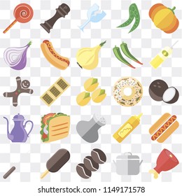Set Of 25 icons such as Ham, Pot, Coffee, Ice cream, Fork, Oil, Doughnut, Salt, Teapot, Onion, Glass, Pepper, web UI transparent icon pack, pixel perfect
