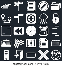 Set Of 25 icons such as Help, Multiply, Battery, Exit, Server, Locked, Switch, Controls, Id card, Placeholders, Note, Street, web UI editable icon pack, pixel perfect