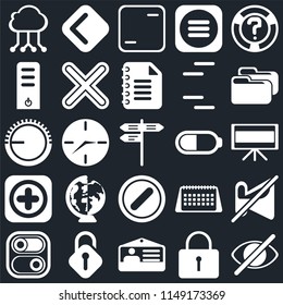 Set Of 25 icons such as Hide, Locked, Id card, Unlocked, Switch, Folder, Battery, Forbidden, Add, Server, Frame, Back, web UI editable icon pack, pixel perfect