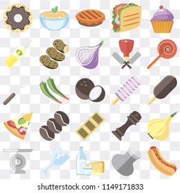 Set Of 25 icons such as Hot dog, Salt, Dairy, Glass, Scale, Jawbreaker, Ice cream, Biscuit, Pizza, Oil, Pie, Pasta, web UI transparent icon pack, pixel perfect