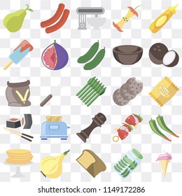 Set Of 25 icons such as Ice cream, Pickles, Bread, Onion, Pancakes, Coconut, Cookies, Pepper, Sushi, Mixer, Sausage, web UI transparent icon pack, pixel perfect