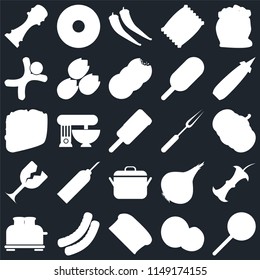Set Of 25 icons such as Jawbreaker, Coconut, Bread, Sausage, Toaster, Mustard, Fork, Pot, Glass, Gingerbread, Pepper, Doughnut, web UI editable icon pack, pixel perfect