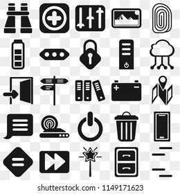 Set Of 25 icons such as Lines, Archive, Magic wand, Fast forward, Equal, Cloud computing, Battery, Switch, Notification, Controls, Add, web UI transparent icon pack, pixel perfect
