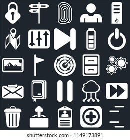 Set Of 25 icons such as Lines, Add, Id card, Upload, Garbage, Switch, Archive, Pause, Send, Map, Fingerprint, Street, web UI editable icon pack, pixel perfect