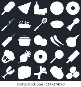 Set Of 25 icons such as Pistachio, Pumpkin, Gingerbread, Taco, Glass, Pepper, Doughnut, Cauliflower, Fork, Dairy, Pizza, web UI editable icon pack, pixel perfect