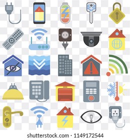 Set Of 25 icons such as Plug, Smart, Home, Wireless, Doorknob, Smart home, Garage, Lightbulb, Remote, Power, web UI transparent icon pack, pixel perfect
