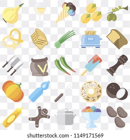 Set Of 25 icons such as Potatoes, Ice cream, Pot, Gingerbread, Mustard, Bread, Fork, Pumpkin, Pretzel, Glass, web UI transparent icon pack, pixel perfect