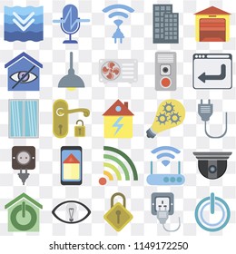 Set Of 25 icons such as Power, Plug, Locking, Smart, Smart home, Browser, Wifi, Wireless, Voice control, web UI transparent icon pack, pixel perfect