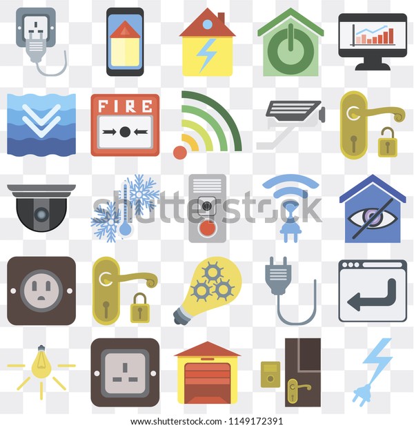 Set Of 25 icons such as Power,\
Doorbell, Garage, Plug, Light, Handle, Wireless, Smart, Deep, Home,\
Smart home, web UI transparent icon pack, pixel\
perfect