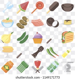 Set Of 25 icons such as Scale, Pickles, Butcher, Asparagus, Honey, Pancakes, Fork, Pepper, Pasta, Jawbreaker, Ice cream, web UI transparent icon pack, pixel perfect