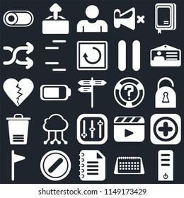 Set Of 25 icons such as Server, Calendar, Notepad, Forbidden, Flag, Id card, Help, Controls, Trash, Shuffle, User, Upload, web UI editable icon pack, pixel perfect