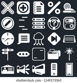 Set Of 25 icons such as Smartphone, Server, Megaphone, Speaker, Id card, Switch, Skip, Frame, Street, Forbidden, Notepad, Add, web UI editable icon pack, pixel perfect