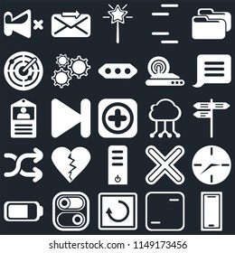 Set Of 25 icons such as Smartphone, Frame, Restart, Switch, Battery, Notification, Cloud computing, Server, Shuffle, Radar, Magic wand, Send, web UI editable icon pack, pixel perfect
