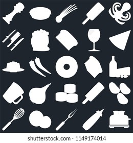 Set Of 25 icons such as Toaster, Mustard, Fork, Coconut, Whisk, Pizza, Toast, Sushi, Mug, Knives, Chives, Pie, web UI editable icon pack, pixel perfect