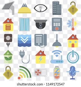 Set Of 25 icons such as Voice control, Power, Air conditioner, Wifi, Locking, Thermostat, Lighting, Home, Eco home, Smart, Lightbulb, web UI transparent icon pack, pixel perfect
