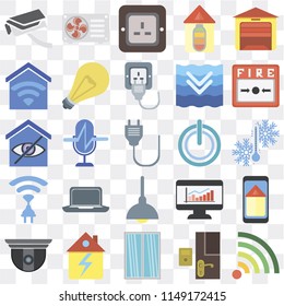 Set Of 25 icons such as Wifi, Doorbell, Window, Home, Security camera, Fire alarm, Power, Lighting, Wireless, Smart home, Plug, Air conditioner, web UI transparent icon pack, pixel perfect