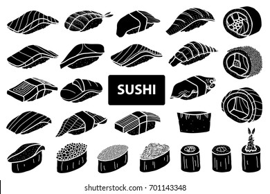 Set 25 Isolated Silhouette Sushi Roll Stock Vector (Royalty Free ...