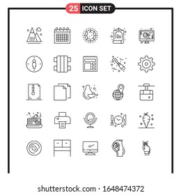 Set of 25 Line Style Icons for web and mobile. Outline Symbols for print. Line Icon Signs Isolated on White Background. 25 Icon Set.