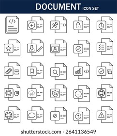 A set of 25 line-style document icons, perfect for web, app, and UI design. Fully customizable, high-resolution, and ideal for dashboards, file systems, and modern digital projects.
