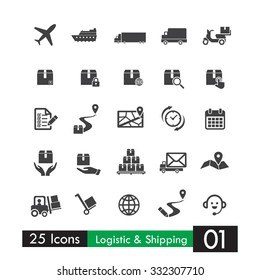 Set of 25 logistic distribution shipping and transport icons vector illustration isolated on white background