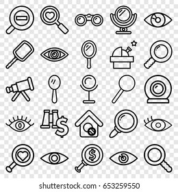 Set of 25 look outline icons such as mirror, eye, heart search, magnifier