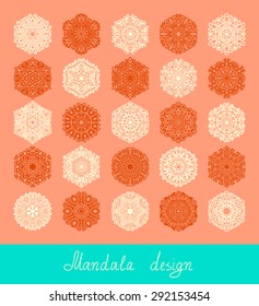 set of 25 mandala design, circle ornament collection for print, or web, abstract round geometric pattern vector illustration
