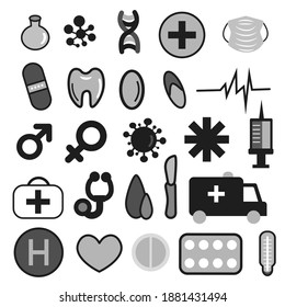 Set of 25 medical flat simple icons vector illustration isolated on white