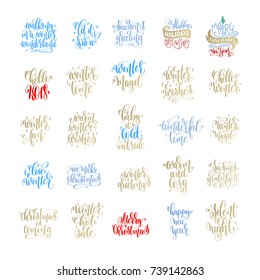 set of 25 merry christmas and happy new year hand lettering greeting holiday quotes to 2018 year celebration design, calligraphy vector illustration collection