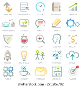 Set of 25 minimal business icons in outline style. Vector. Can be used for web design, workflow layout and infographic