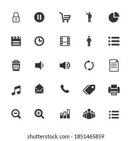 Set of 25 Minimal Thin Line and Solid Icons ( Multimedia Business Ecology Education Fitness Medical Family Shopping Transport and Construction ). Vector Isolated Elements