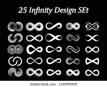 Set of 25 minimalistic trendy shapes infinity vector. Stylish vector logo emblems for Your design. Simple creative geometric signs collection set easy editable.