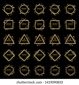Set of 25 Modern abstract banner graphic design template. Black Gold banner with geometric shape suitable for poster, book cover, card, and flyer