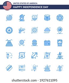Set of 25 Modern Blues pack on USA Independence Day play; security; security; usa; american Editable USA Day Vector Design Elements