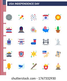 Set of 25 Modern Flats pack on USA Independence Day money; day; firework; date; american Editable USA Day Vector Design Elements