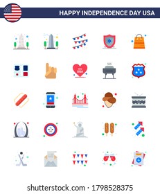 Set of 25 Modern Flats pack on USA Independence Day american; book; american; shop; money Editable USA Day Vector Design Elements