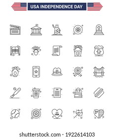 Set von 25 Modern Lines Pack auf dem Grab des Unabhängigkeitstags der USA; Stern; Wahrzeichen; militärisch, USA-Day-Vectordesign-Elemente