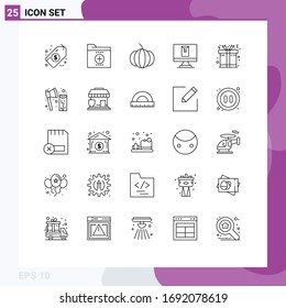 Set of 25 Modern UI Icons Symbols Signs for construction; gift; pumpkin; christmas; letter Editable Vector Design Elements