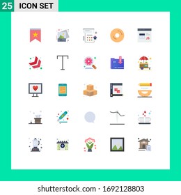 Set of 25 Modern UI Icons Symbols Signs for code; food; calendar; donuts; bagels Editable Vector Design Elements